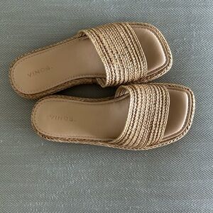 Vince Beige Woven Slide Sandals